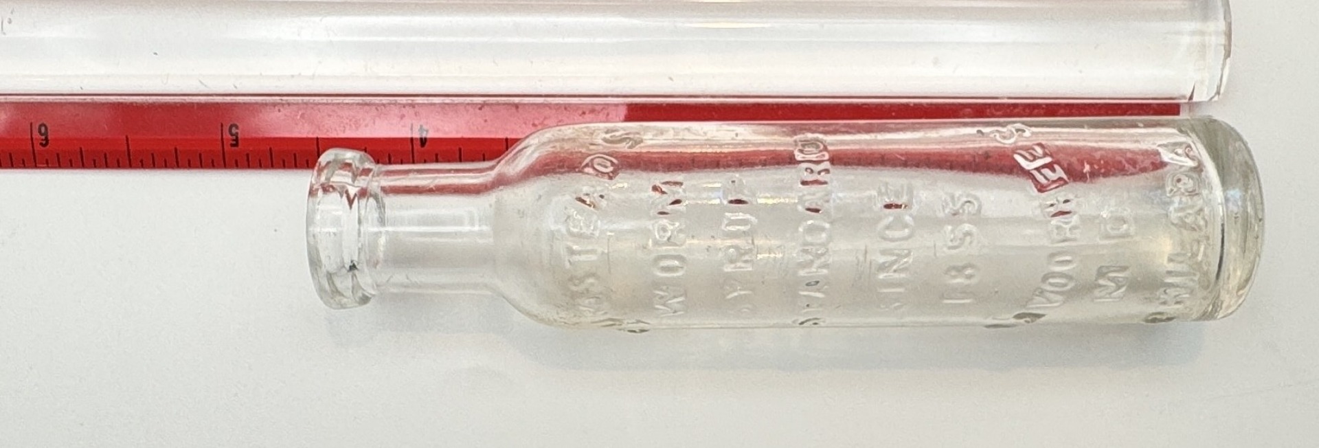 Vintage Clear‑Glass Patent Medicine Bottle Lot – 4 Bottles (1855‑1900) – Embossed & Classic - Worm Syrup - Image 2