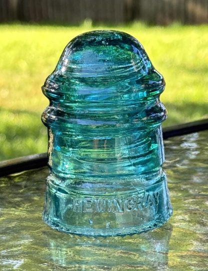 Vintage Hemingray No. 12 Glass Insulator - Aqua Blue Green,  3 1/2" tall - Nice Condition