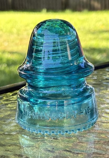 Vintage Hemingray No. 19 Glass Insulator - Aqua Blue Green, 4" Tall - CD151