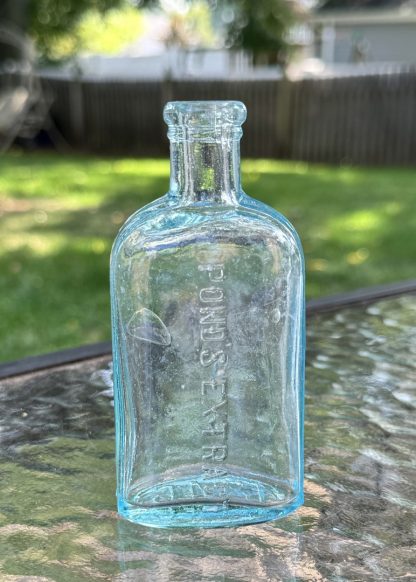 Antique Pond's Extract Bottle, 1846 Embossed Aqua Blue Glass
