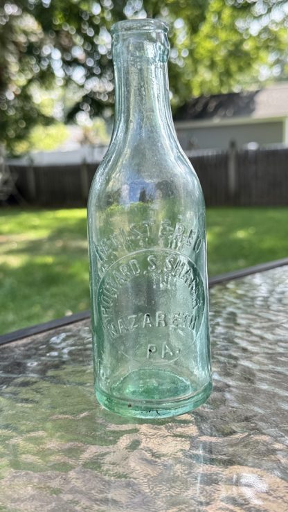 Vintage Howard S. Shafer Soda Bottle, Embossed Aqua Green Glass, Nazareth PA - This Bottle Not To Be Sold