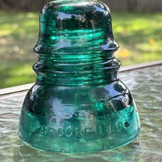 Antique Brookfield Glass Insulator CD 152 –  Hoopskirt - Deep Emerald Green / Aqua w Bubbles Swirl Lines