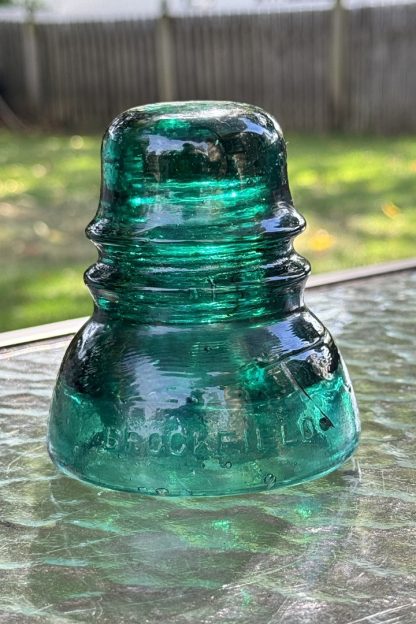 Antique Brookfield Glass Insulator CD 152 –  Hoopskirt - Deep Emerald Green / Aqua w Bubbles Swirl Lines