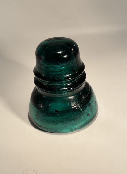 Antique Brookfield Glass Insulator CD 152 –  Hoopskirt - Deep Emerald Green / Aqua w Bubbles Swirl Lines - Image 5