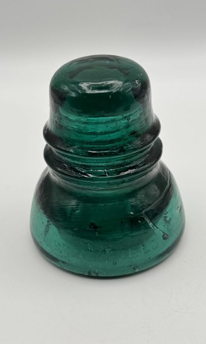 Antique Brookfield Glass Insulator CD 152 –  Hoopskirt - Deep Emerald Green / Aqua w Bubbles Swirl Lines - Image 6