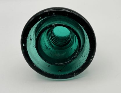 Antique Brookfield Glass Insulator CD 152 –  Hoopskirt - Deep Emerald Green / Aqua w Bubbles Swirl Lines - Image 7