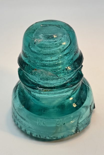 CHIP – Battle-Scarred Hemingray 40 Aqua Glass Insulator – Rustic Collector’s Piece, 4” x 3.5” - Image 4