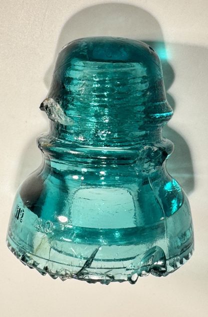CHIP – Battle-Scarred Hemingray 40 Aqua Glass Insulator – Rustic Collector’s Piece, 4” x 3.5” - Image 6