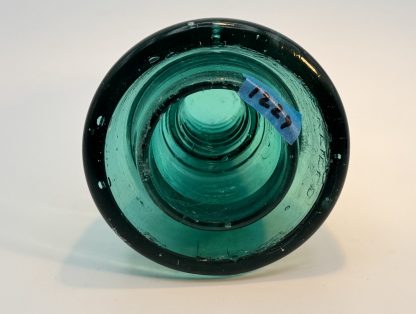 Antique Brookfield Glass Insulator CD 152 –  Hoopskirt - Deep Emerald Green / Aqua w Bubbles Swirl Lines - Image 2