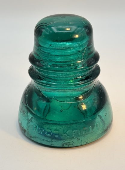 Antique Brookfield Glass Insulator CD 152 –  Hoopskirt - Deep Emerald Green / Aqua w Bubbles Swirl Lines - Image 3