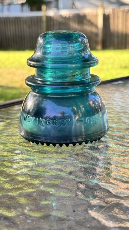 Vintage Hemingray No. 42 Glass Insulator - Aqua Blue Green, 4" Tall - CD154