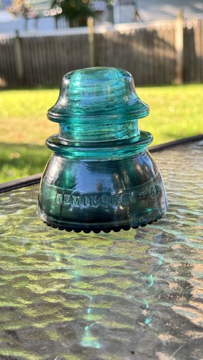 Vintage Hemingray No. 42 Glass Insulator - Aqua Blue Green, 4" Tall - CD154