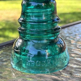 Antique Brookfield Glass Insulator CD 152 –  Hoopskirt - Deep Emerald Green / Aqua w Bubbles Swirl Lines