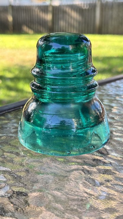 Antique Brookfield Glass Insulator CD 152 –  Hoopskirt - Deep Emerald Green / Aqua w Bubbles Swirl Lines - Image 6