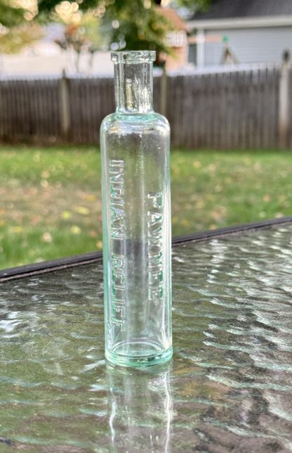 Vintage Pawnee Indian Relief Medicine Bottle - Aqua Glass - Late 1800s/Early 1900s - Excellent Condition