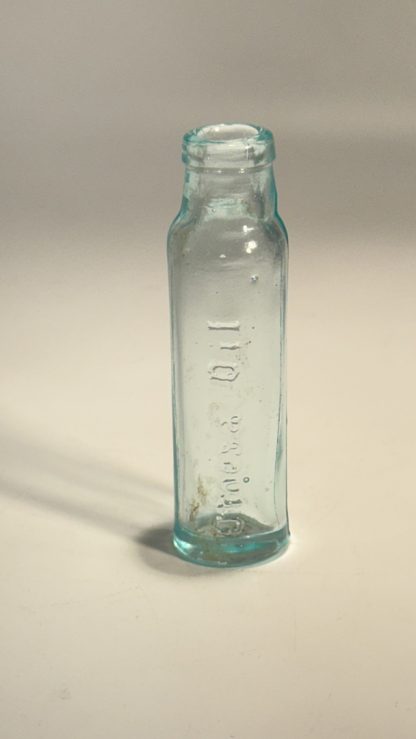 Vintage Omega Oil Patent Medicine Bottle - Aqua Glass - 3.25" Tall - Image 2