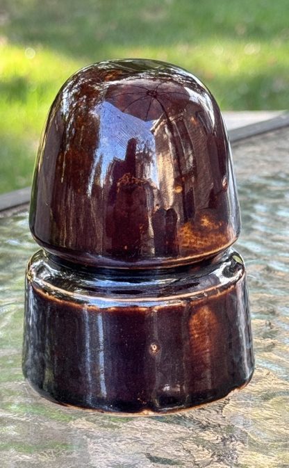 Vintage Brown Porcelain CD Insulator - 4" x 3" - Antique Electrical Telephone Pole