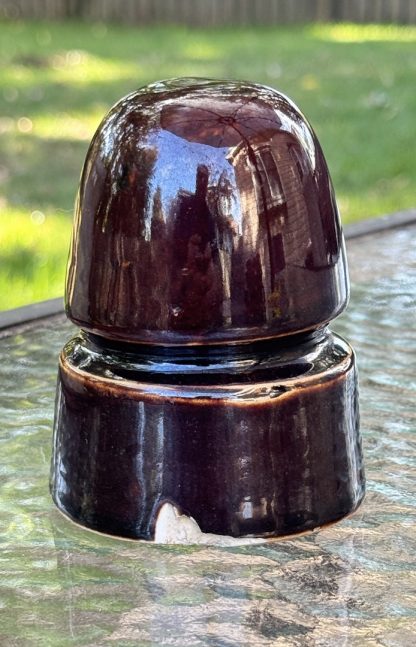 Vintage Brown Porcelain CD Insulator - 4" x 3" - Antique Electrical Telephone Pole - Image 4