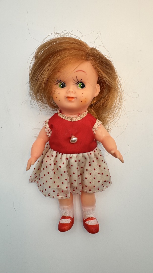 Vintage Charm Doll - 7.5" Tall - 1960s/70s Red Hair Rubber Doll - Made in Japan
