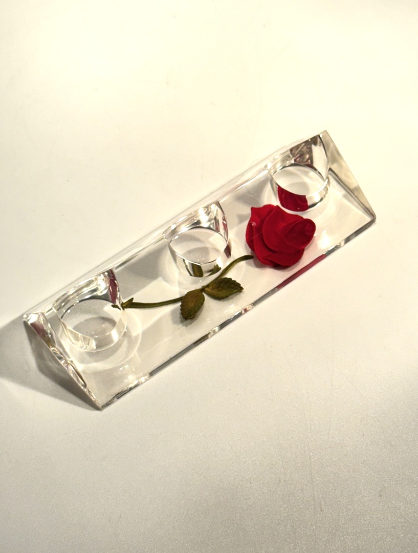 Vintage Lucite Rose Lipstick Holder - 3 Slots - Mid-Century Modern