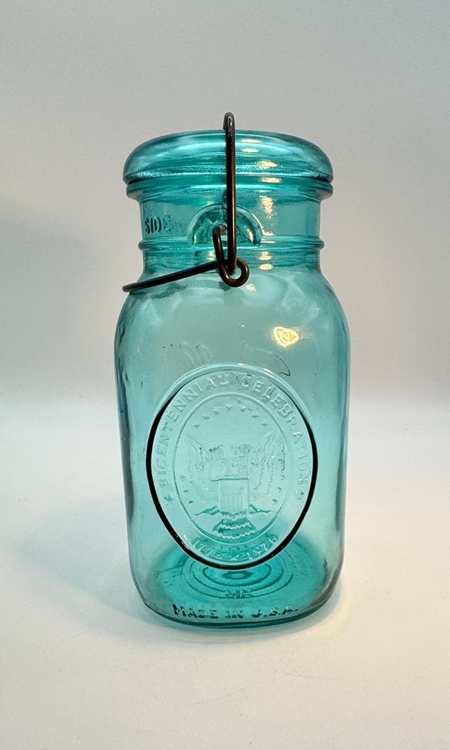 Vintage Ball Ideal Aqua Blue Glass Jar Bicentennial Eagle 1776-1976 Wire Bail Lid - Image 4