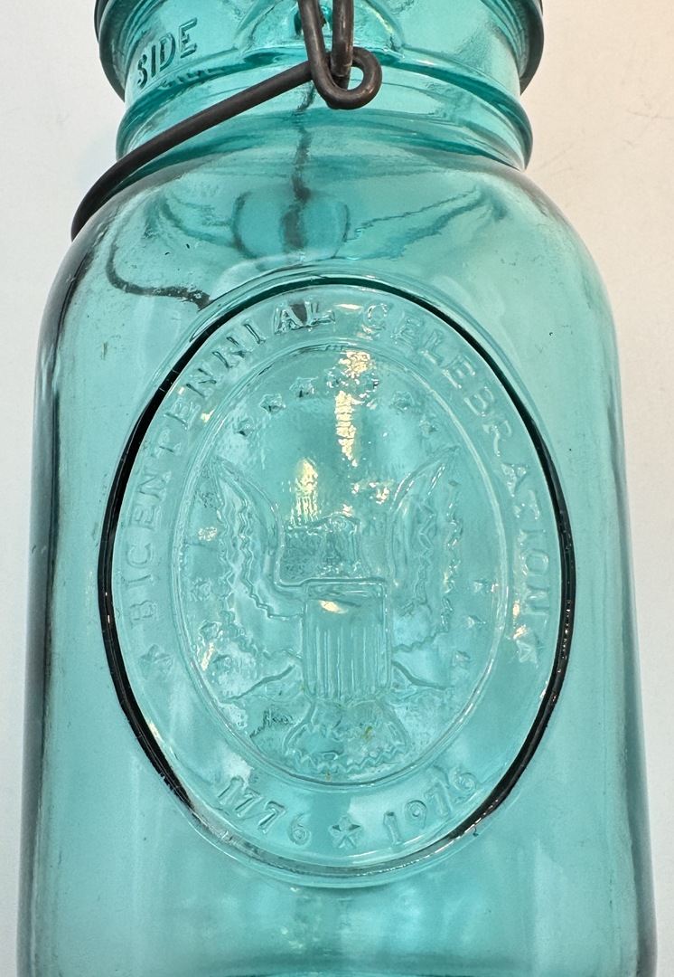 Vintage Ball Ideal Aqua Blue Glass Jar Bicentennial Eagle 1776-1976 Wire Bail Lid - Image 6