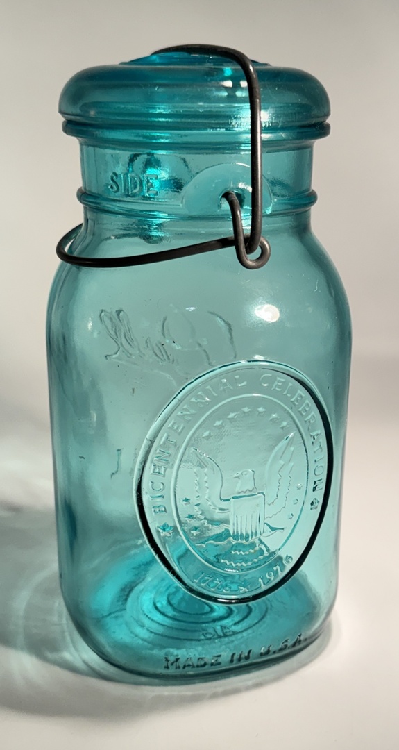 Vintage Ball Ideal Aqua Blue Glass Jar Bicentennial Eagle 1776-1976 Wire Bail Lid - Image 7