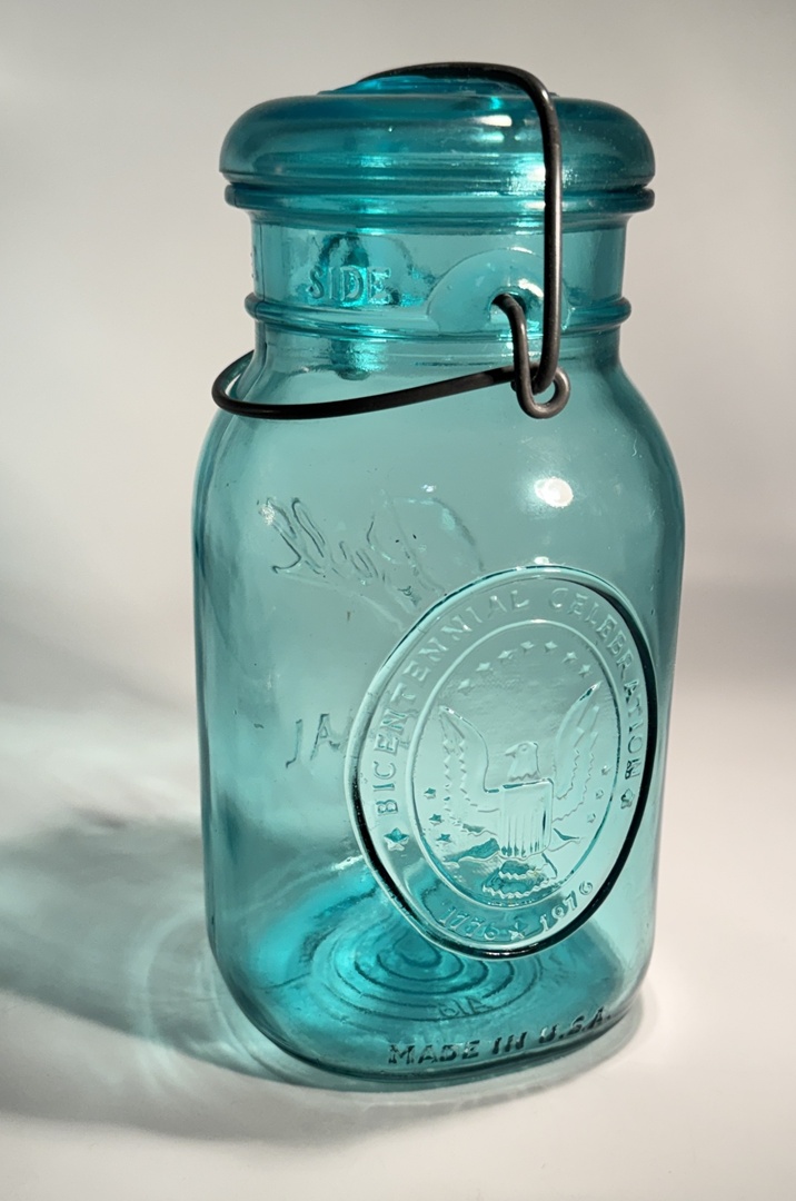 Vintage Ball Ideal Aqua Blue Glass Jar Bicentennial Eagle 1776-1976 Wire Bail Lid - Image 8
