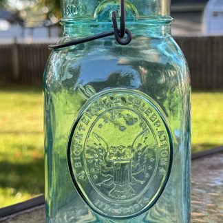 Vintage Ball Ideal Aqua Blue Glass Jar Bicentennial Eagle 1776-1976 Wire Bail Lid