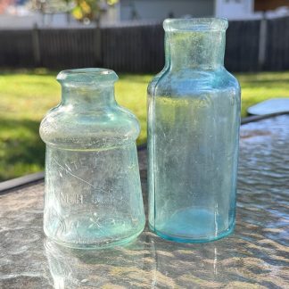 LOT OF 2 - Vintage 1883 S. M. Bixby & Co. Polish Bottle and Aqua Glass Bottle