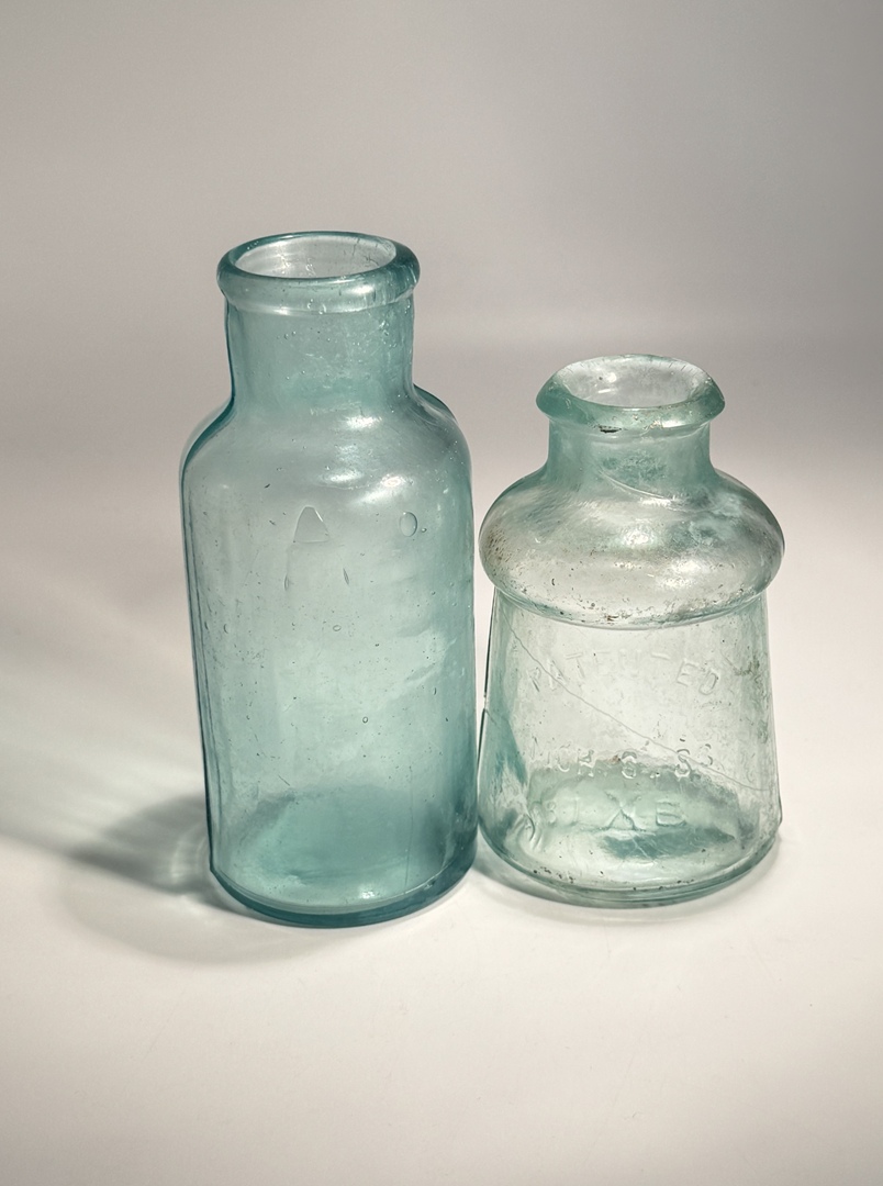 LOT OF 2 - Vintage 1883 S. M. Bixby & Co. Polish Bottle and Aqua Glass Bottle - Image 2