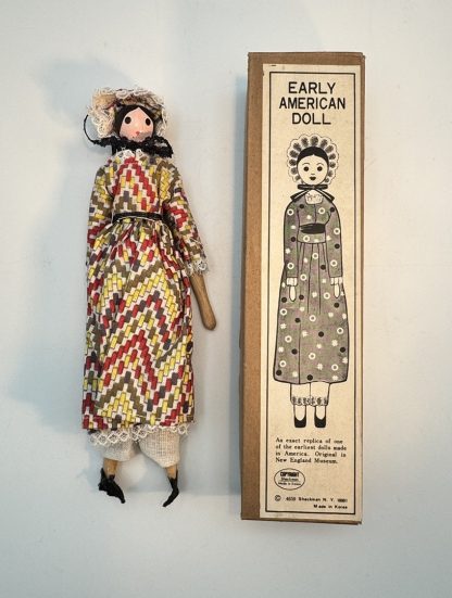 1970s Shackman Early American Doll Replica - Wooden, Cloth, Museum Gift Shop - In Original Box - Image 4