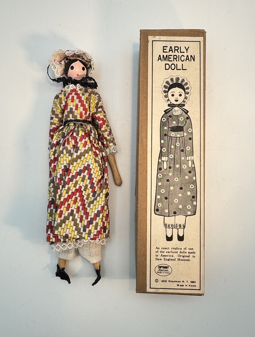 1970s Shackman Early American Doll Replica - Wooden, Cloth, Museum Gift Shop - In Original Box - Image 4