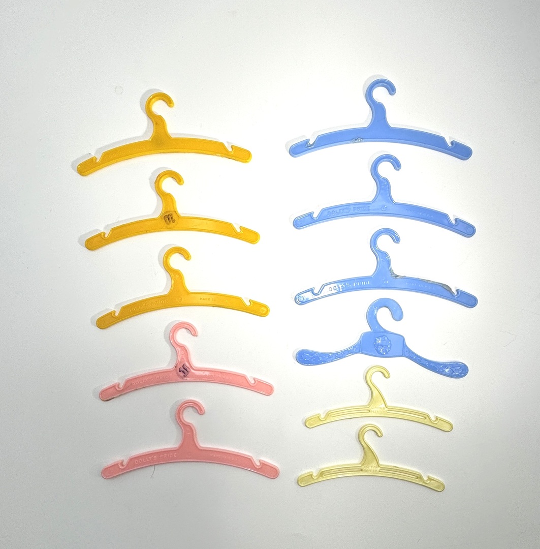 Vintage 1960s Doll Hangers Lot - Dolly's Pride, Whitman, Molded Arts Co - 12 Hangers