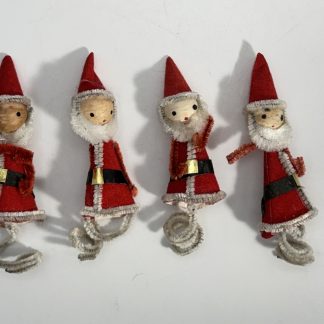 Vintage 4x Santa Claus Ornaments - Chenille & Spun Cotton - 1970s Japan