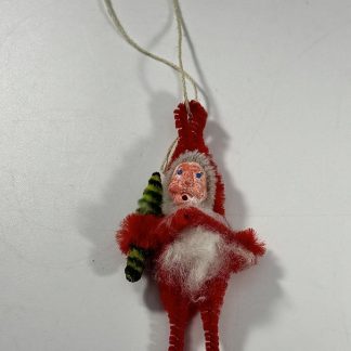 Vintage 1940s Chenille Santa Claus Ornament - Clay Face - Rare Christmas Decor