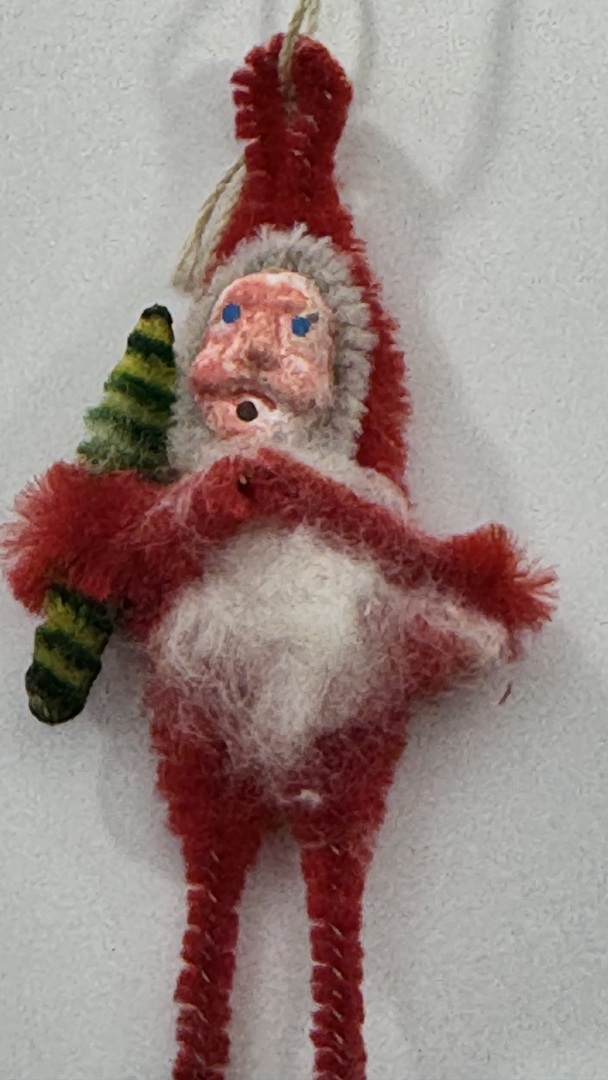 Vintage 1940s Chenille Santa Claus Ornament - Clay Face - Rare Christmas Decor - Image 2