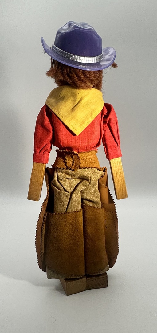 Vintage Hand-Carved Wooden Cowboy Doll - Folk Art 12" Tall - Image 4