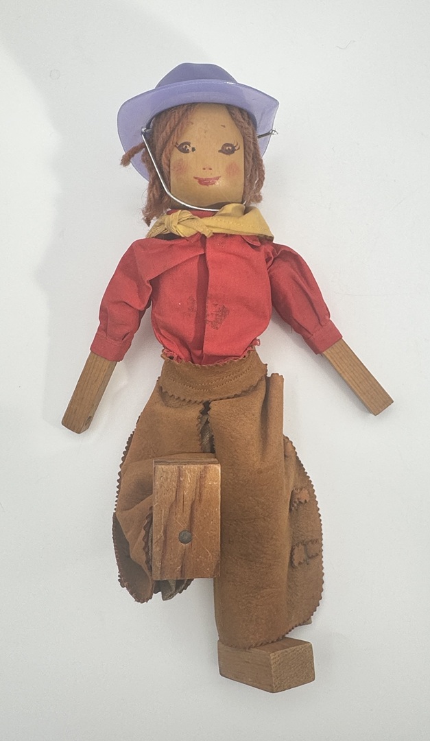 Vintage Hand-Carved Wooden Cowboy Doll - Folk Art 12" Tall - Image 5