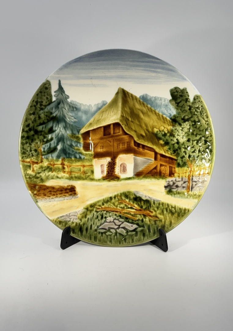 Vintage German Majolica Wall Plate - 9" Alpine Chalet Decor - Image 4