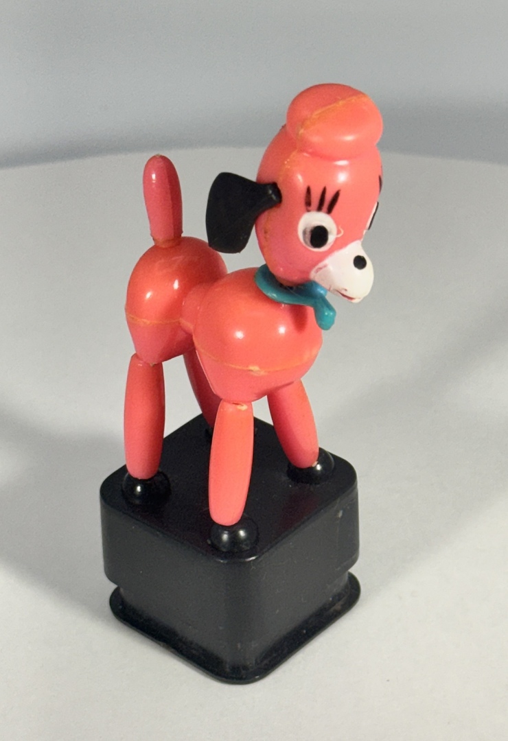 Vintage 1960s Imperial Toy Pink Poodle Push Puppet - Collapsible Toy