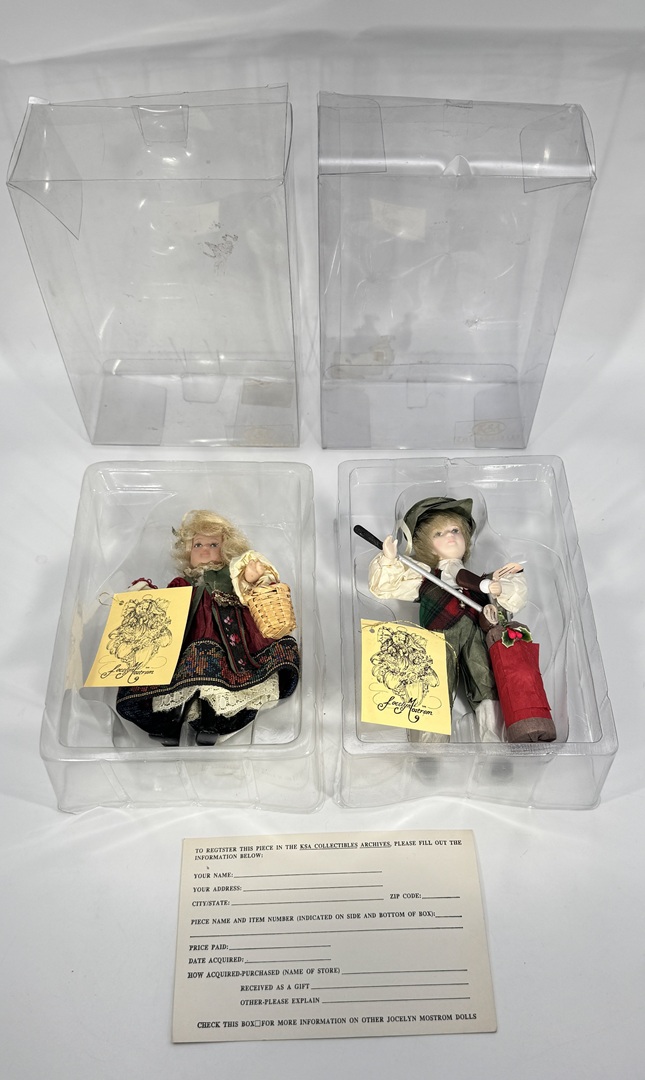 Set of two - Vintage Jocelyn Mostrom Kurt Adler Victorian Christmas Ornaments - Golfer Boy & Victorian Girl - With original box - Image 3