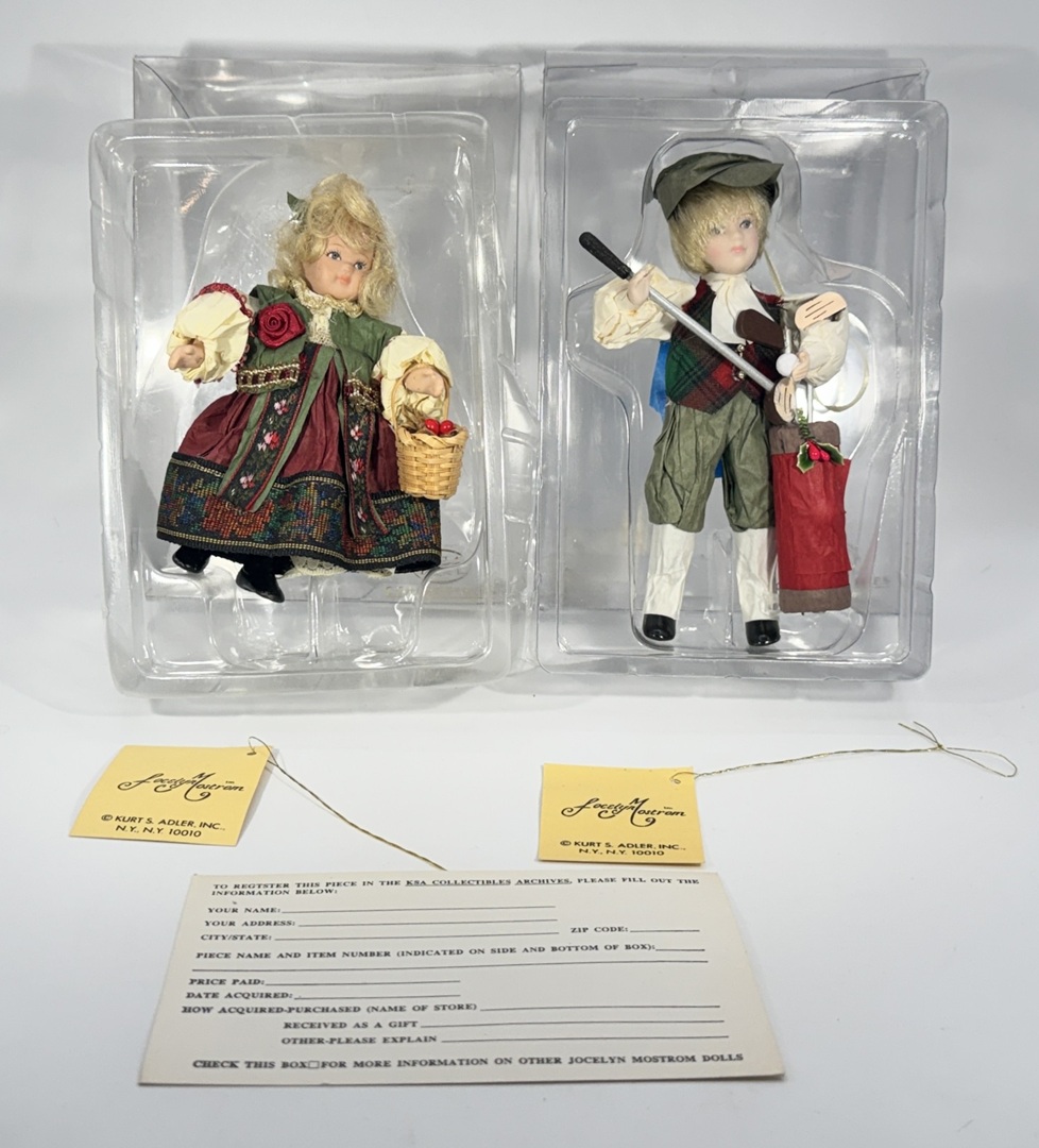 Set of two - Vintage Jocelyn Mostrom Kurt Adler Victorian Christmas Ornaments - Golfer Boy & Victorian Girl - With original box - Image 4
