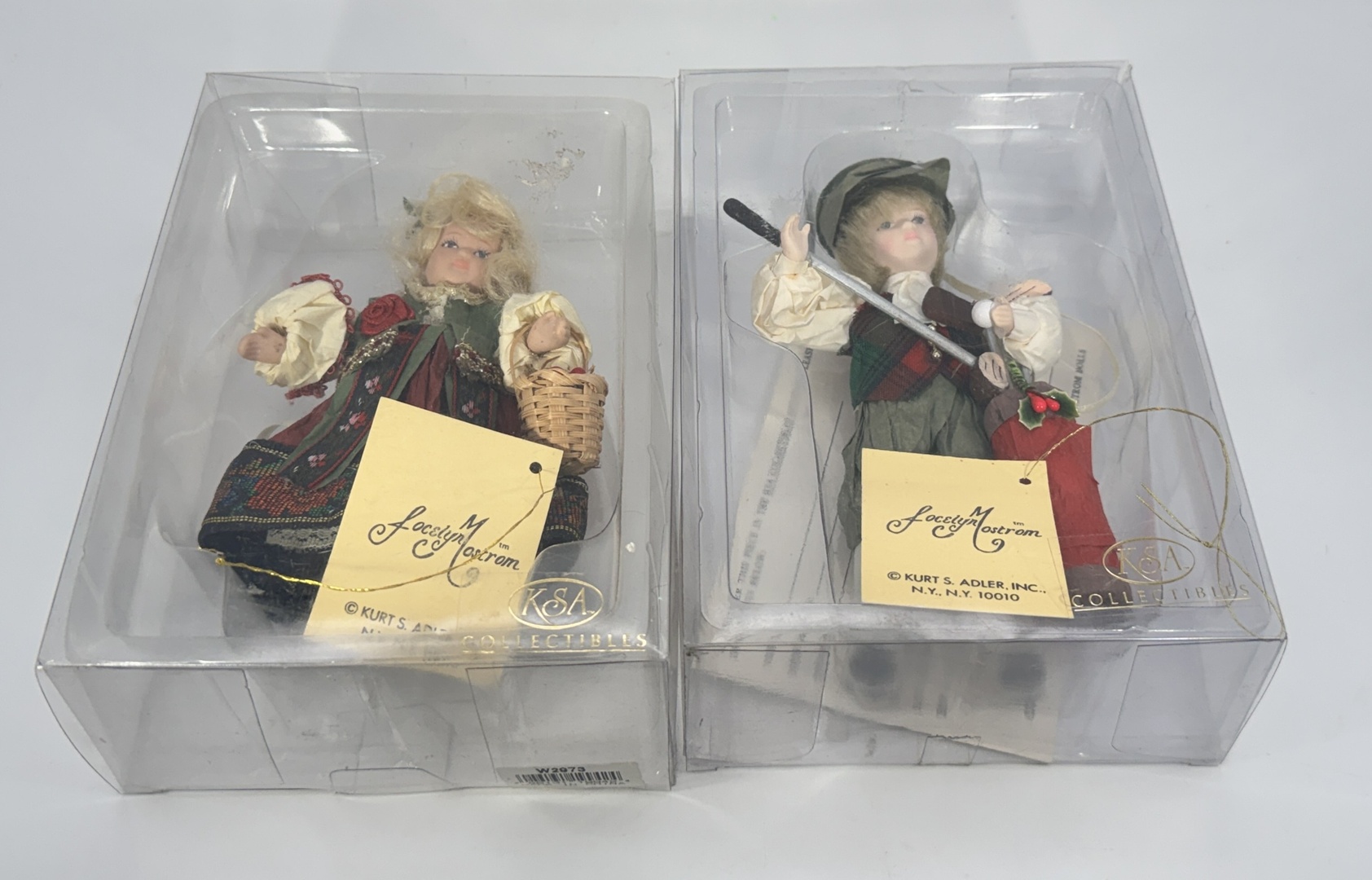 Set of two - Vintage Jocelyn Mostrom Kurt Adler Victorian Christmas Ornaments - Golfer Boy & Victorian Girl - With original box - Image 5