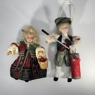 Set of two - Vintage Jocelyn Mostrom Kurt Adler Victorian Christmas Ornaments - Golfer Boy & Victorian Girl - With original box