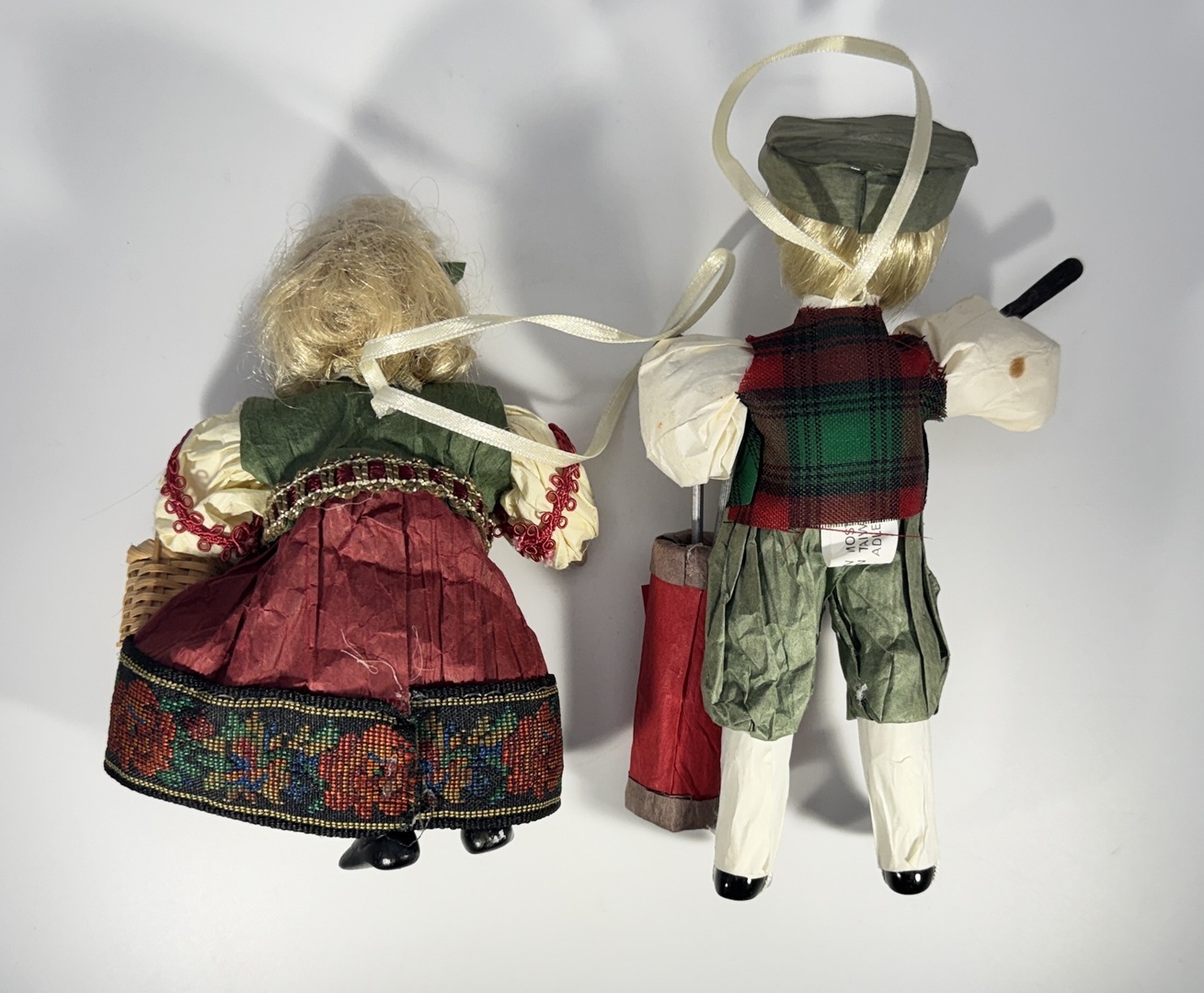 Set of two - Vintage Jocelyn Mostrom Kurt Adler Victorian Christmas Ornaments - Golfer Boy & Victorian Girl - With original box - Image 2