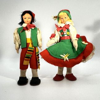 Vintage German Folk Doll Pair • 1950s-1960s • Bavarian Costume • 7.5"